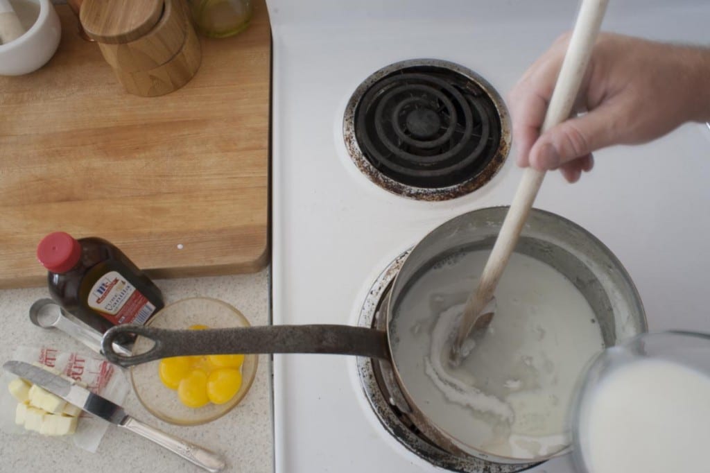Mix milk with sugar, starch & salt